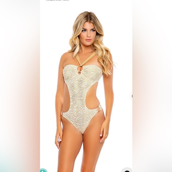 Luli Fama Gold and Cream Cut-Out One Piece - Picture 1 of 16